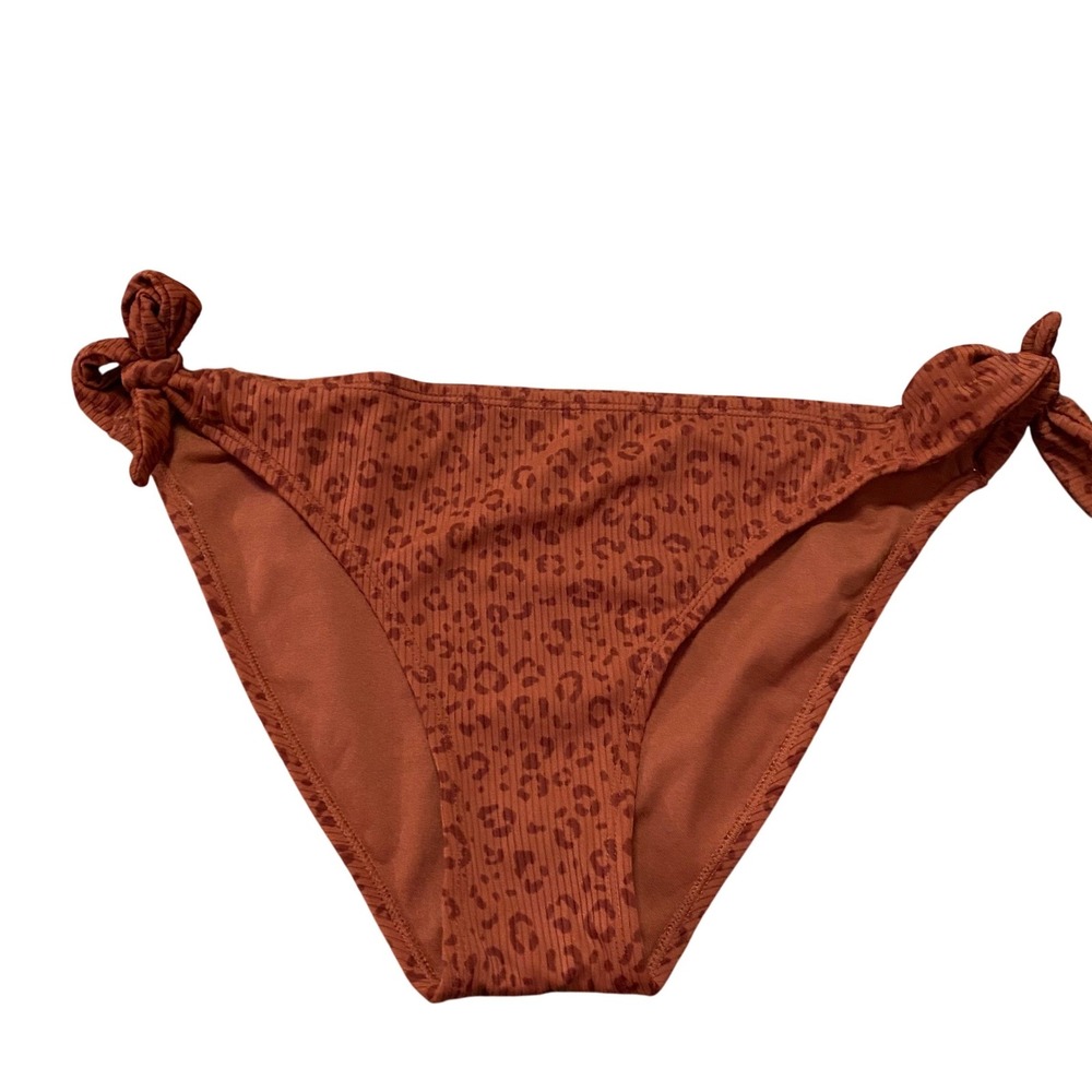 Xhilaration Bikini Bottoms Womens XL Rust Orange Ribbed Leopard‎ Side Tie Swim